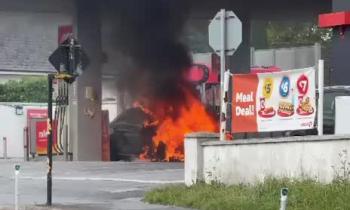 WATCH: Car engulfed into flames at Kilkenny petrol station 