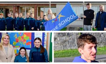 Pictures: Record-breaking athlete Peter Lynch raises the Active Flag at Kilkenny school