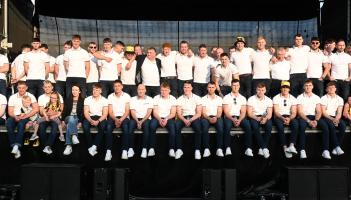 The Kilkenny senior hurlers on stage in UPMC Nowlan Park