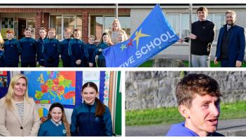 Pictures: Record-breaking athlete Peter Lynch raises the Active Flag at Kilkenny school