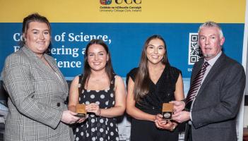 Clodagh Forbes, AIB, AIB sponsored Best Work Placement Award Winners Sarah Cussen, Carrigaline, Co Cork and Katelyn Walsh, Piltown, Co Kilkenny and Prof Frank Buckley, Head of Agricultural Science and