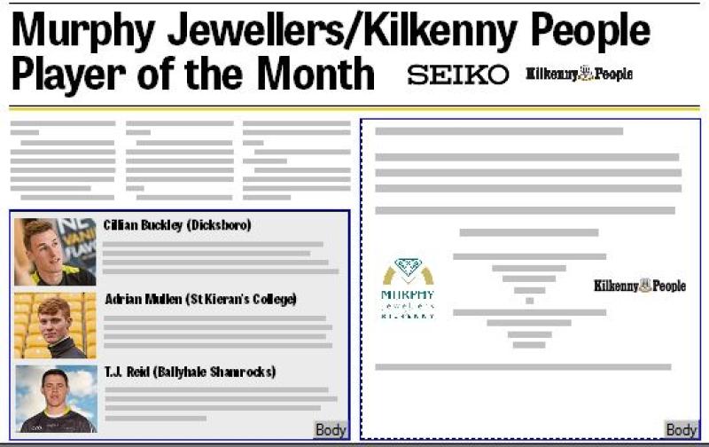 Buckley, Mullen and Reid  the shortlist for Murphy Jewellers/Kilkenny People Player of the Month