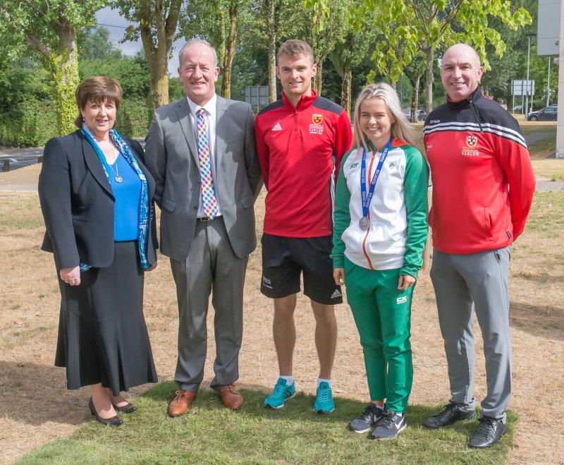 Dr Patricia Mulcahy, lecturer and Kilkenny trainer Michael Dempsey, athletes Marcus Lawlor and Molly Scott and Kilkenny U-21 manager and college manager DJ Carey