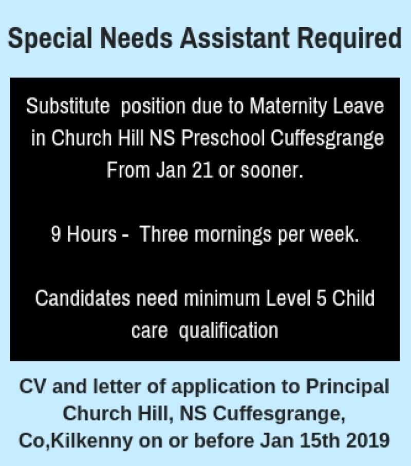 Cuffesgrange NS seeking a Special Needs Assistant