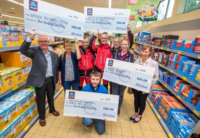 L to R: Michael Kelly and Trish King, Fr McGrath Centre, Terry Brophy, Liam McCabe and Jimmy Barry, South Eastern Mountain Rescue, Evan O’Keefe and Hannah Carey and Paula Rodkins, The O’Neill Centre 