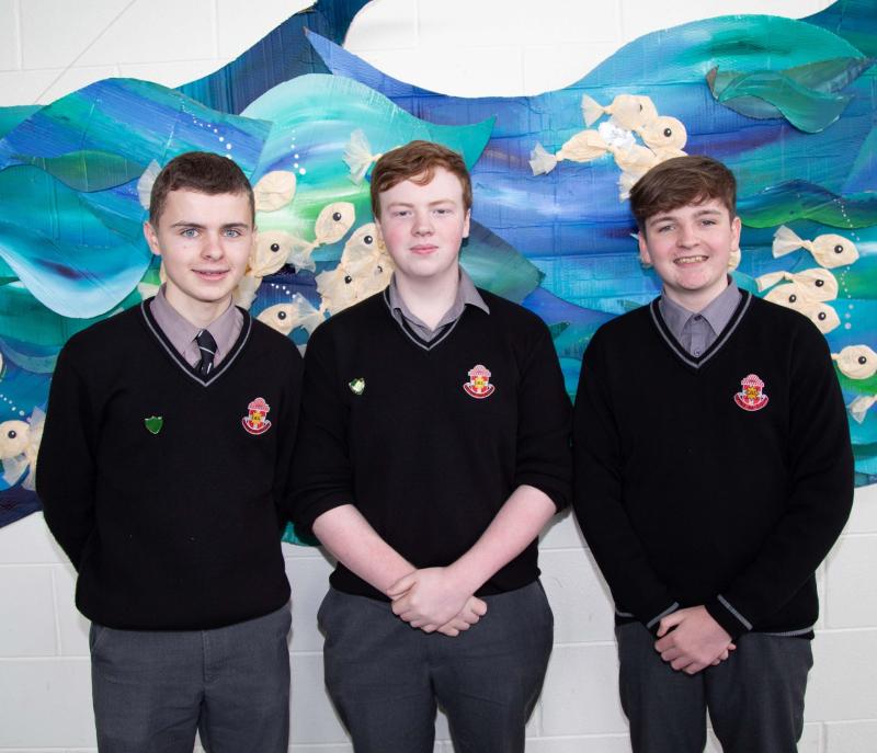 Photo shows CBS Kilkenny Students in front of their display to highlight the harm that plastic is doing to our sea life