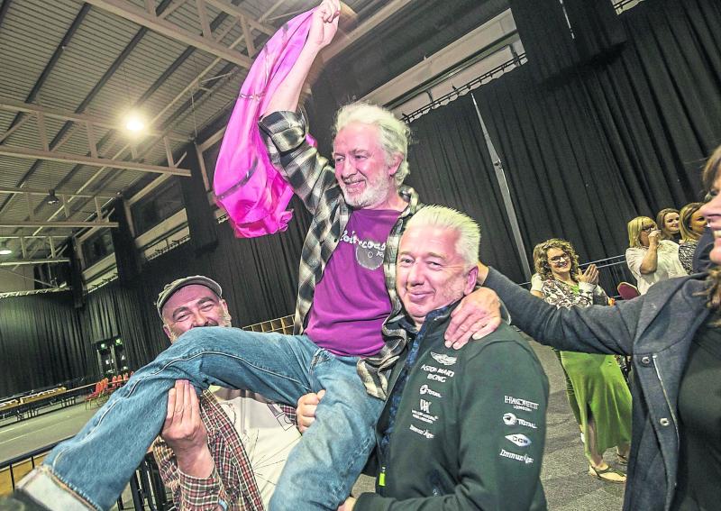 Green Party councillor, Malcolm Noonan with his brother Derek on the right and a supporter on the left after his election last weekend in Kilkenny 