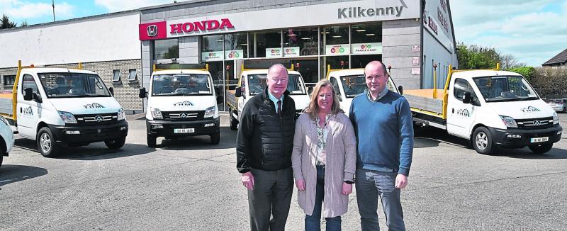Cllr Michael McCarthy with Ruth Campbell and Brian Doherty taking delivery of five new trucks from the Kilkenny Truck Centre for Total Highway Maintenance based in Threecastles, Kilkenny  