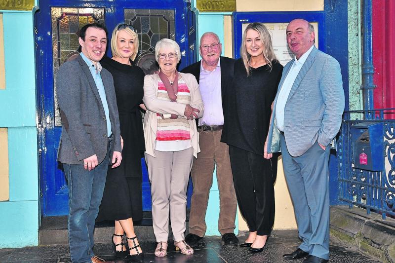 General manager of the Club House Hotel Ian Brennan, Michelle Butler, Margaret Butler, Dermot Butler, Sandra Butler and Club House Hotel owner Jim Brennan at Margaret Butler’s retirement party
