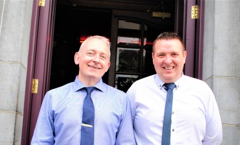 Duty Manager, Dermot Hyland and Bar Manager, Aidan McCarrick outside The Left Bank, Kilkenny