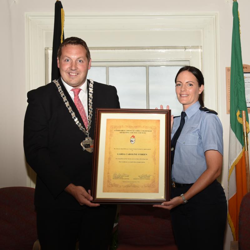 Heroic garda honoured by Kilkenny County Council at civic reception