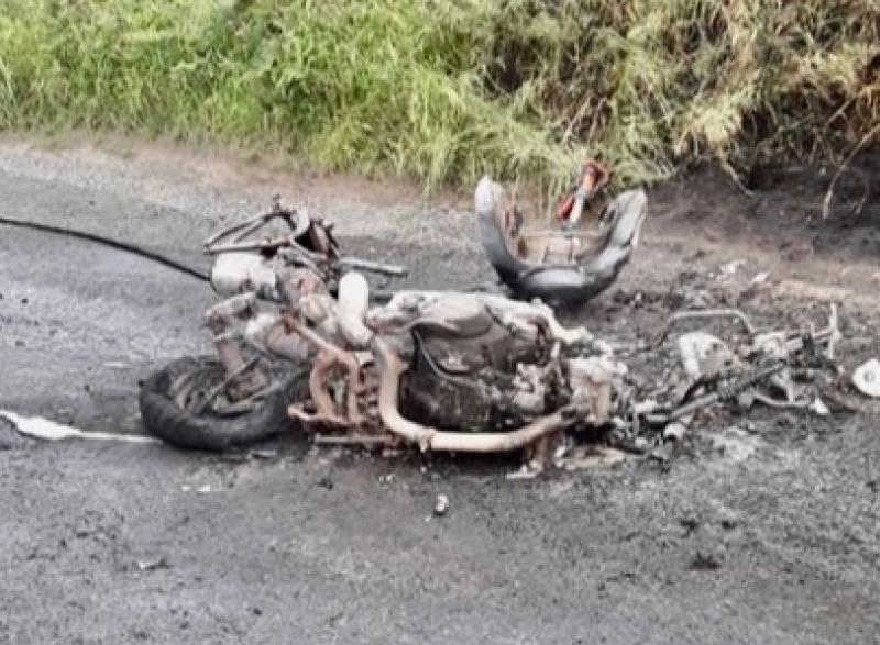 PHOTOS: Motorcycle bursts into flames after collision with car 