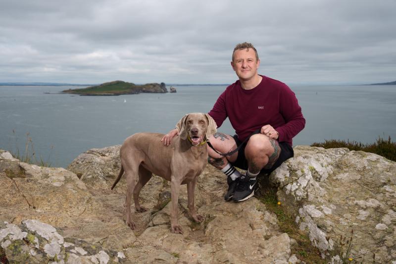 PJ Gallagher and his dogs Wendy and Stella