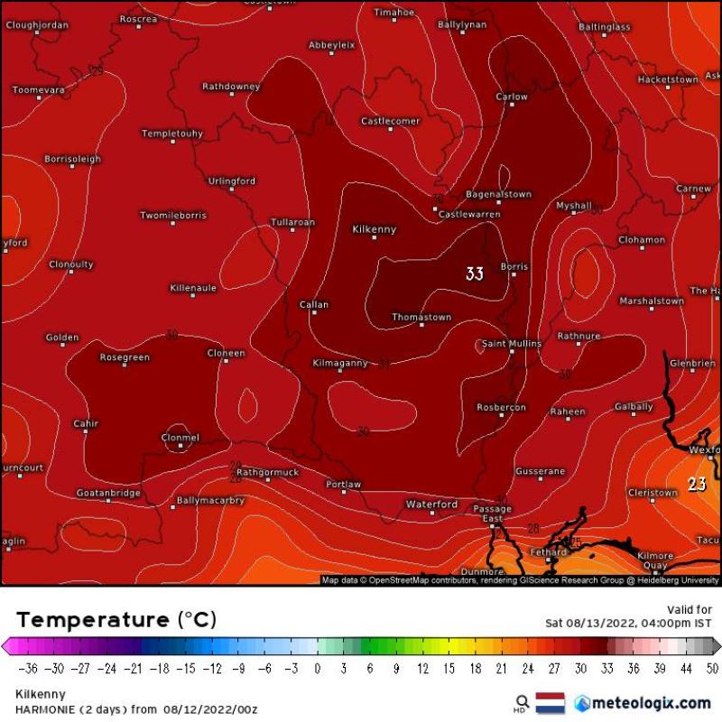 The highest national temperature record, set in Kilkenny in 1887,  is in danger again!