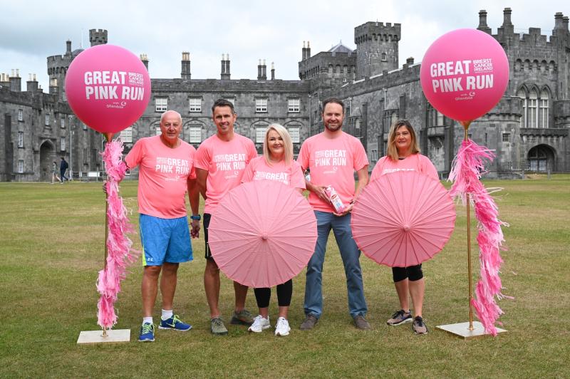 Mr Bobby Kerr, Entrepreneur and Newstalk presenter and Mr Kieran Cuddihy, Newstalk – both Great Pink Run Ambassadors with Ms Aisling Hurley, CEO Breast Cancer Ireland and Mr Justin Ryan, Glanbia and S