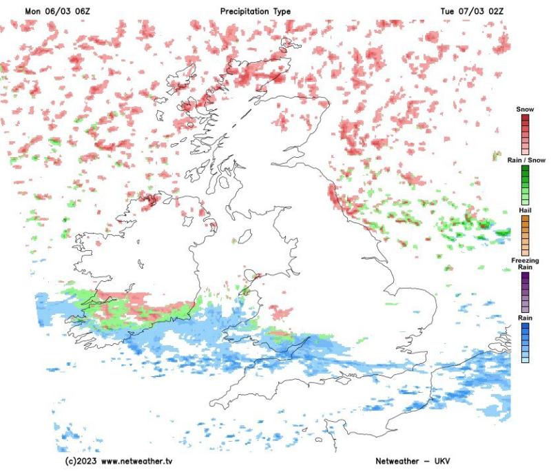 Weather chart shows chance of snow in Kilkenny tonight