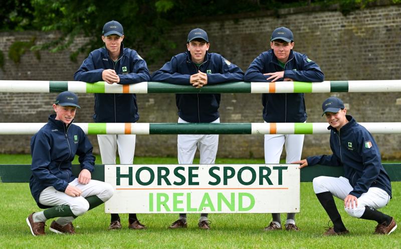 The Junior Show Jumping team: James Brennan, Eoin Brennan, Coen Williams, Timmy Brennan and Tom Wachman. Photo by Brendan Moran/Sportsfile