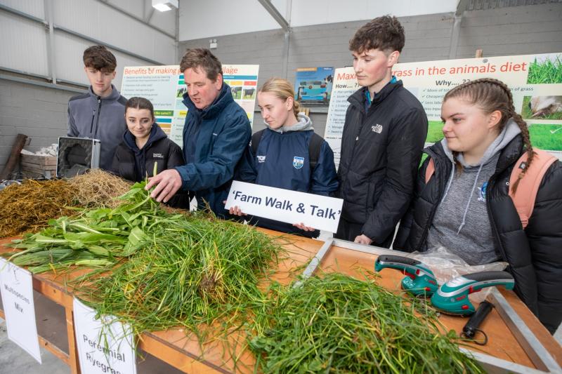 Chairman of Agri Aware Shay Galvin speaking with students Ben Whelan, Aoighinn Higgins, Holly Butler, Evan O'Shea and Kadie O'Keeffe  at the  event at Kildalton Agricultural College 
