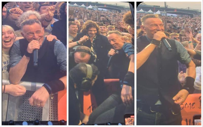 WATCH: 'I think I'm stuck' - Bruce Springsteen climbs into crowd for pitchside view in Kilkenny