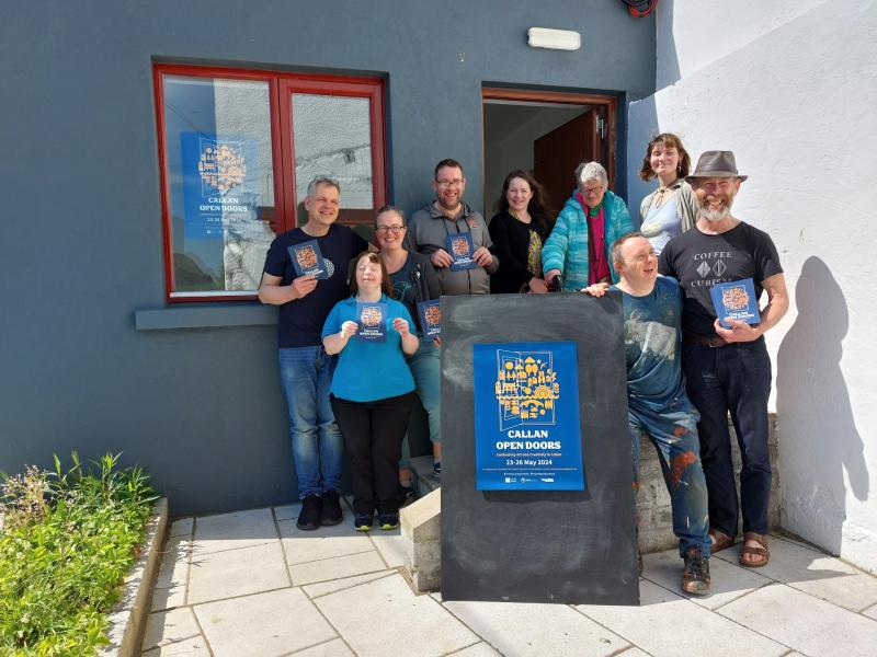 Artists, performers and organisers of Callan Open Doors: Paul Bokslag, Siobhán O’Mahoney, Etaoin Holahan, Seán Durkin, Caroline Loughman, Lorna Corrigan, Clarisse Morvan, Fintin Kelly and David Teevan