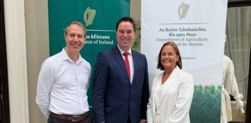 Minister Martin Heydon (centre) with Kieran Sullivan and Dr Imelda Casey of SETU