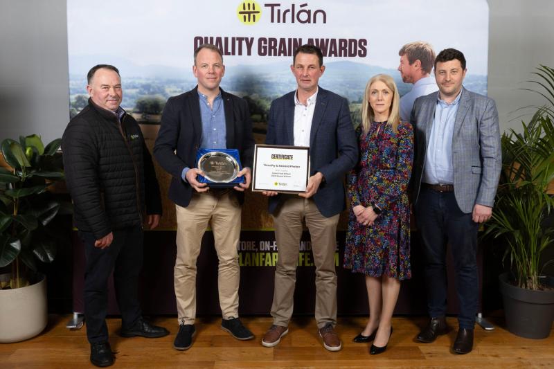 Timothy and Edward Phelan from Maddockstown, Co Kilkenny with Tirlán Board Member John Regan, Tirlán Chief Agribusiness Officer Ailish Byrne, and agronomist, Joe Delaney 