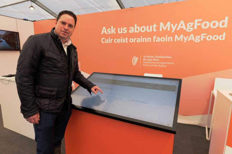 Minister for Agriculture, Food and the Marine, Martin Heydon TD, launching the new online platform MyAgFood.ie, at the National Ploughing Championships 2025