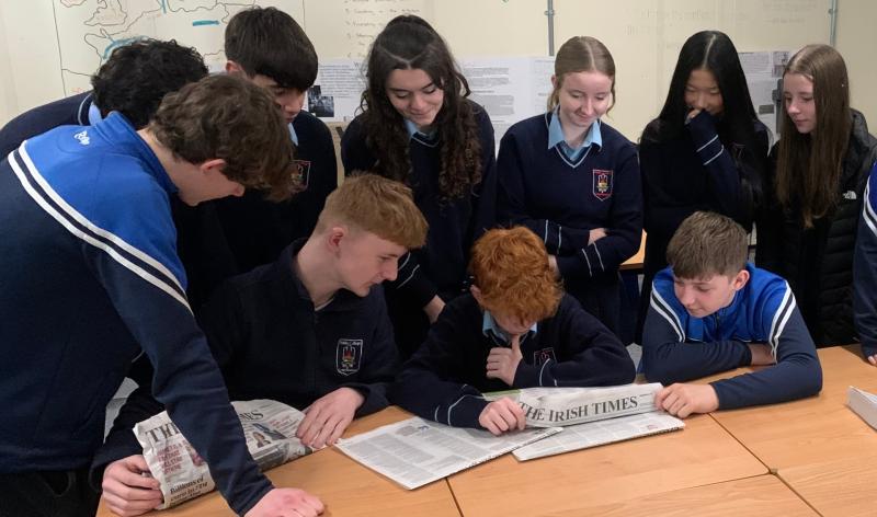 Duiske College students reading the Irish Times 