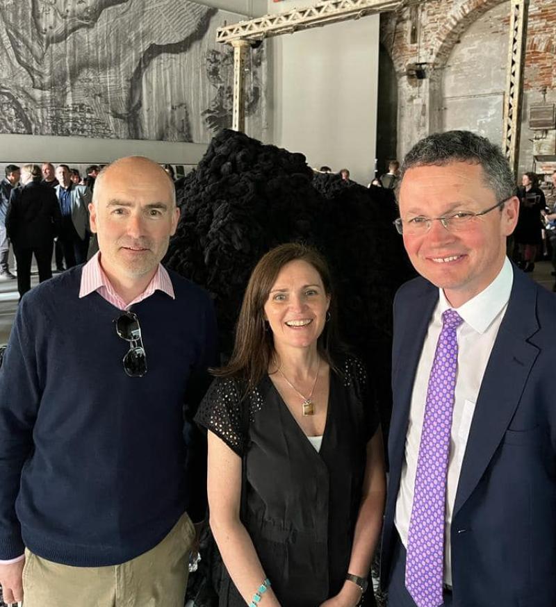 Trevor Ging and Miriam Cushen with Minister Patrick O'Donovan at the Venice Architectural Bienniale