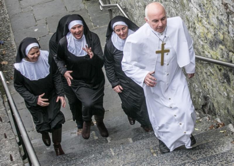 St Francis being chased by nuns ahead of the Nun Run in Kilkenny Castle on Saturday, December 7.Help break the world record for the most people dressed as  nuns in one place. Support Pieta House, Samaritans and St Vincent de Paul and enjoy the Christmas wonderland on the Parade with amusements, snow globe, gospel choirs and the Kilkennys.Rememer the run is optional and buy your costume at Kilkenny People office on High Street or through eventbrite.ie