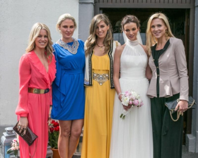 24/05/2013: Model bride Karen FitzPatrick with her friends fellow models, Jenny Lee Masterson, Kristi Kuudisiim, Aoife Cogan and Sarah McGovern at the eend of the wedding. Photo: Pat Moore.