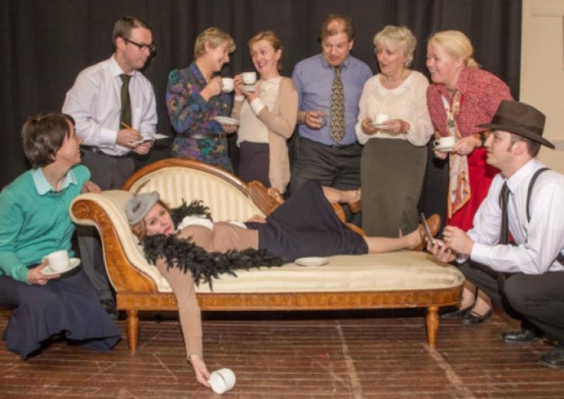 Anne-Marie Swift, Eoin Nagle-Ryan, Deirdre Dowling, Ann Daly, Claire Sheehan, Jim Carroll, Sheila Kirby, Ann Jones and Paul Derby of the 'Barn Owl Players' in rehearsal for 'Anybody for Tea' which will play at the Barn from May 9th -11th. Photo: Pat Moore.
