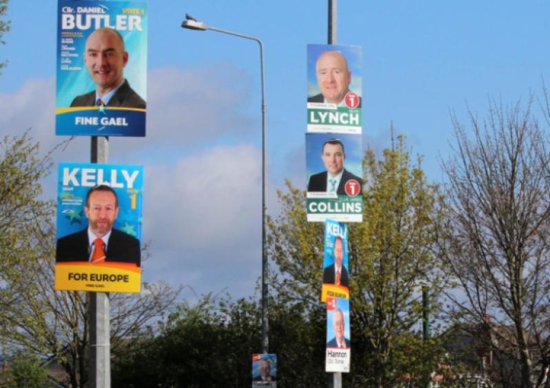 Some of the posters which have been erected at the Raheen Roundabout ahead of this year's local and European elections, which take place on May 23