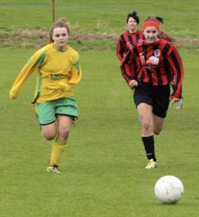 Becky Walsh (left) hit four goals as East End United marched into the Women's Leinster Shield final on Sunday. Photo: Paul Doyle