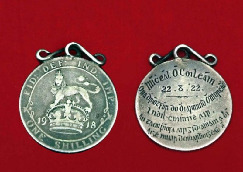 The Michael Collins Shilling with inscription on the back. Picture: Michael Brophy.