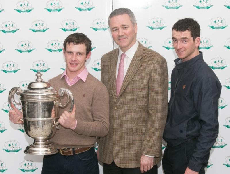 Henry Beeby, Group Chief Executive, Goffs pictured with Champion jockeys Paul Townend and Patrick Mullins at the reception to launch the 2015 Goffs Thyestes Chase, which takes place at Gowran Park, Co Kilkenny on Thursday January 22nd. Photo: Pat Moore.