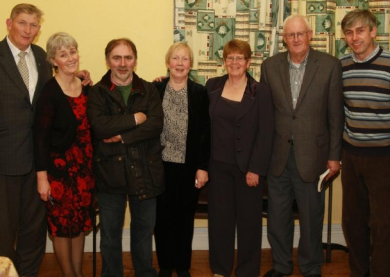 At the Clogh Writers launch, From left to right:Willie Joe Meally, Jane Meally, Jim Brown, Nancy Geoghegan, Mai Dormer and Sean Mansfield.