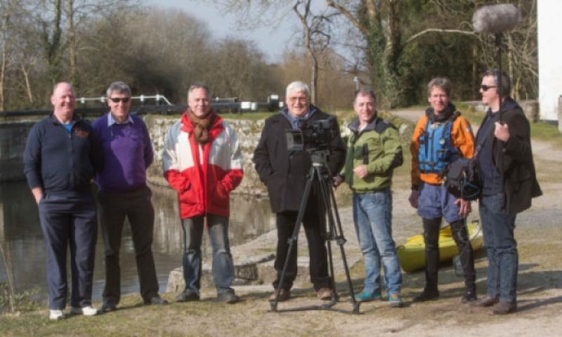RTE presenter Derek Davis was in the Graignamanagh region last weekend making a promotional video for the area. He is pictured here with Eamonn Coogan, Jim Butler, David Bickley, Alchemy Electronic Arts, cameraman, Enda O'Looney, Jason Winn and sound engineer Neil O'Sullivan. Photo: Pat Moore.