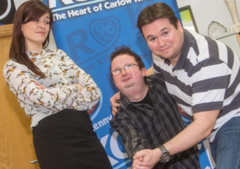 KCLR96FM presenters Eoin Carey and John Keane are taking part in the Strictly Let's Dance in aid of the Irish Heart Foundation and were taking some dancing lessons from Jenny Ryan, also from the station, during a lunch break. The big night for the event is on June 8th at the Lyrath Estate Hotel. Photo: Pat Moore.