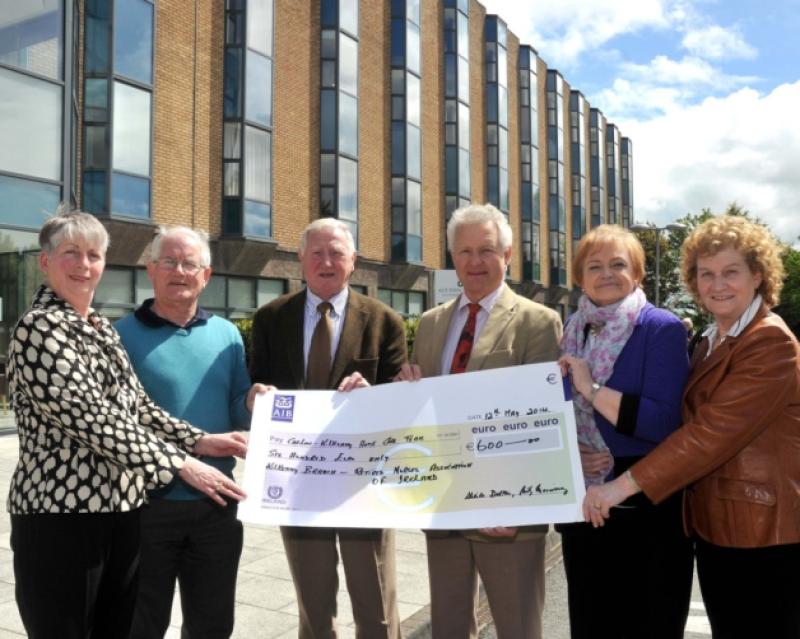 The Retired Nurses Asssociation Of Ireland Kilkenny Branch pictured presenting a cheque for 600 euro to Mr. Ian Wilson, Carlow/Kilkenny Home Care Team. The money is the proceeds from their annual Mass & Coffee'Tea Morning. From left, Geraldine Connolly, John Comerford, Secrtetary; Nicky orrissey, Chairman; Mr. Ian Wilson, Margaret Noonan and Bernadette Lawlor. Picture: Michael Brophy.
