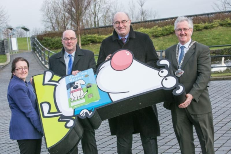 Minister for the Environment and Local Government Phil Hogan pictured with Cathaoirleach, Pat Dunphy, Philip O'Neill, Director of Services and Bernadette Moloney , Environment Awareness Officer at the Green Dog Walking Regional Launch. Photo: Pat Moore.