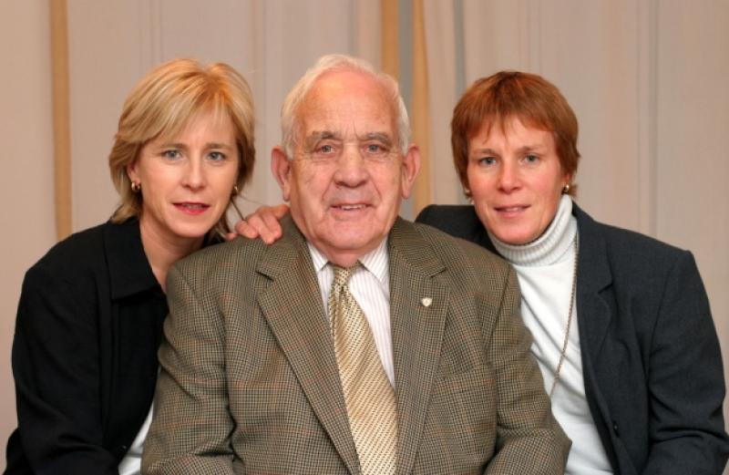 Shem Downey pictured here in 2003 with his daughters Angela (right) and Ann at his home in Kilkenny.Picture Dylan Vaughan