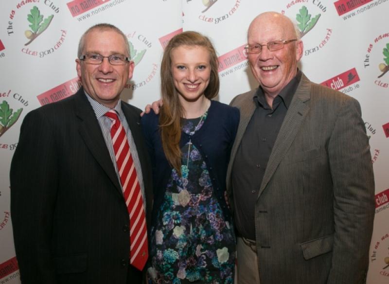 Three generations of one family in the No Name Club. Shane, Aoife (16) and Eamonn Doyle pictured at the Newpark Hotel last Saturday night during the 35th anniversary celebrations of the No Name Club. Photo; Pat Moore.