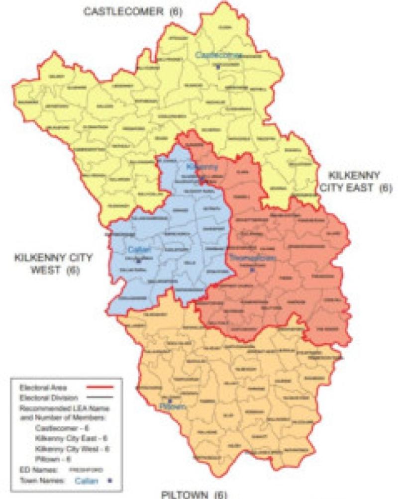 Kilkenny's  electoral boundaries, as of 2014 local elections.