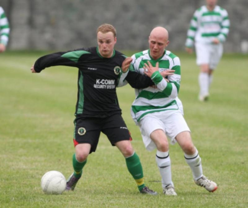 Paul Guinan was heavily involved as Freshford Town ran riot in the FAI Junior Cup, putting nine past Kildares Derry Rovers on Sunday. Photos: Eoin Hennessy