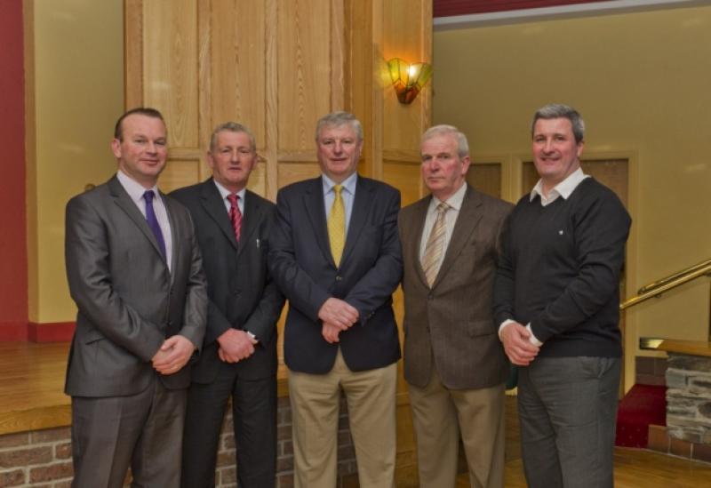 At the Fianna Fail selection meetion, which was held in the Rising Sun in Mullinavat, for the Piltown Electoral Area in the 2014 Local Elections are the chosen canditates with Liam Aylward MEP - Eamonn Aylward, Brendan Fennelly, Pat Walsh and Ger Frisby.                                                                     Photo:  William Maher  WMCM Photography.