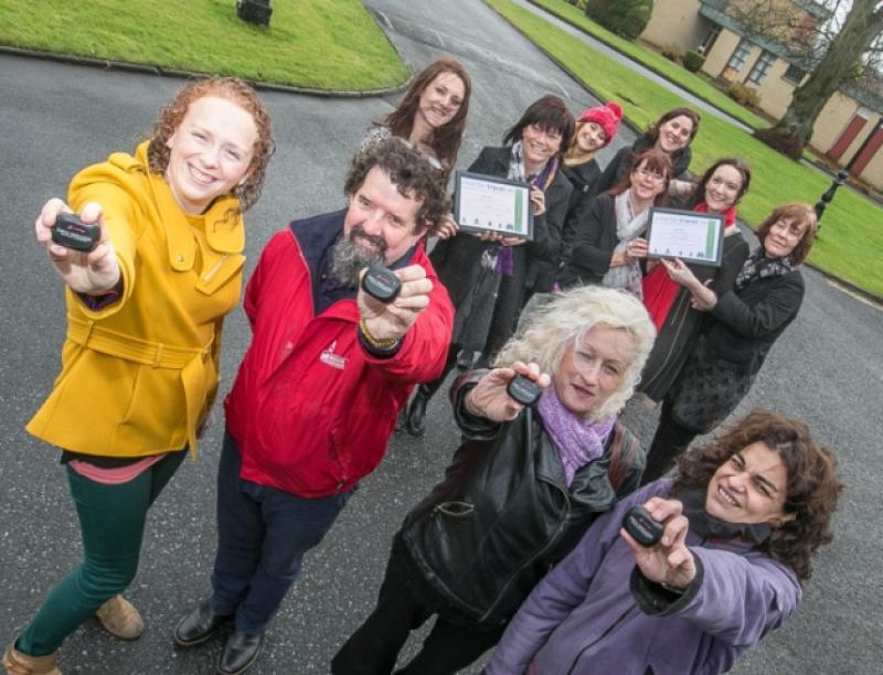 Ciara Walsh, Fergus Keane, Bernie Ryan and Isabel Gomez, The Good Shephard Centre, winners of the Smarter Travel Step Challange pictured with the Amber Refuge and Social Inclusion treams at the awards last Weednesday morning. Photo: Pat Moore.