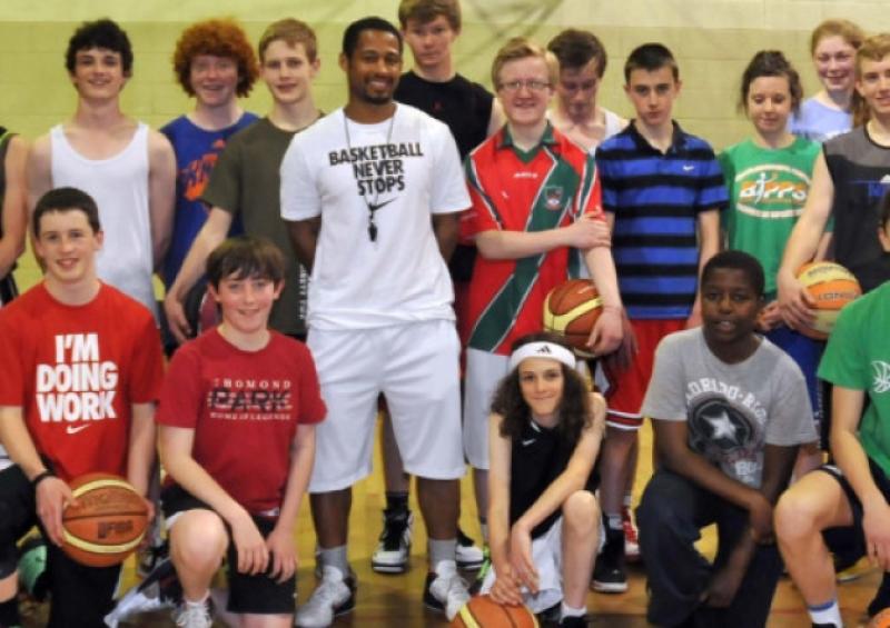 Basketball coach Lawrence (Puff) Summers with young players from the South East at his basketball development course in O'Loughlins, The course was organised by Damien Brett, Team Left Bank. Picture: Michael Brophy.