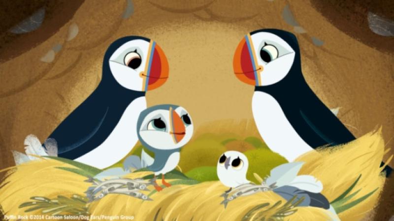 A still from Puffin Rock, a new animated cartoon from Cartoon Saloon, Dog Ears Media and Penguin Books