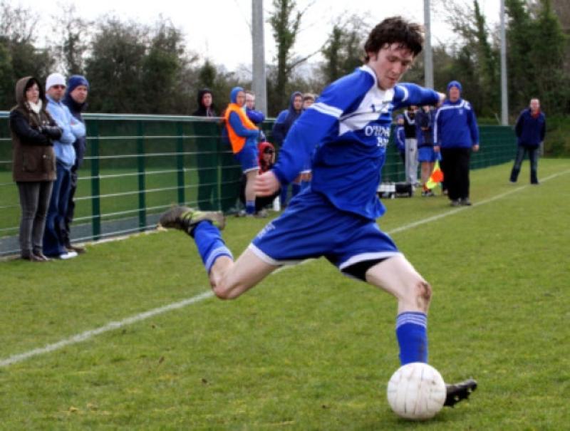 Eoin Manning (Thomastown United A) launches an attack during their 3-2 win away to Bridge United A in the Premier Division on Sunday. Photo: Paul Doyle